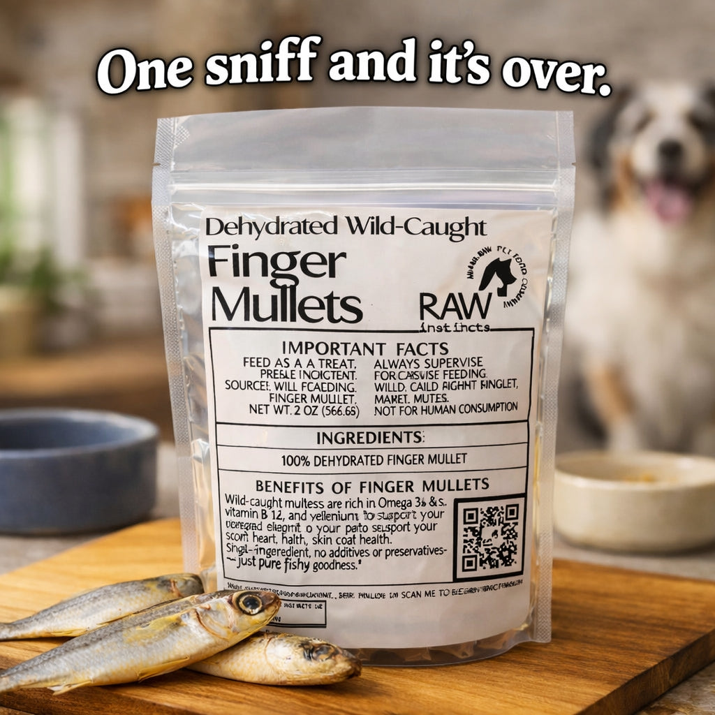 Dehydrated Finger Mullets – Omega-3 Treat for Cats & Dogs | 5 Whole Fish | Raw Instincts