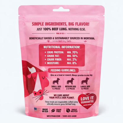West Paw Air-Dried Beef Lung Dog Treats | Single Ingredient, Grass-Fed & Protein-Rich